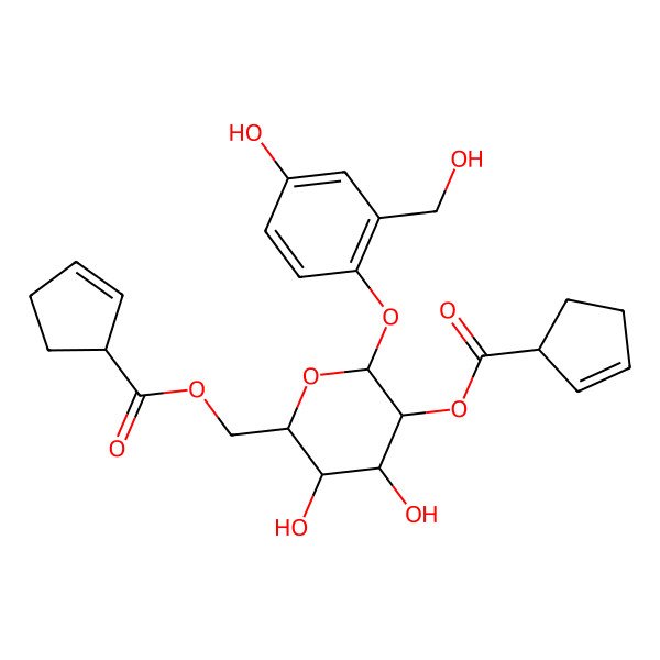 2D Structure of [5-(Cyclopent-2-ene-1-carbonyloxy)-3,4-dihydroxy-6-[4-hydroxy-2-(hydroxymethyl)phenoxy]oxan-2-yl]methyl cyclopent-2-ene-1-carboxylate