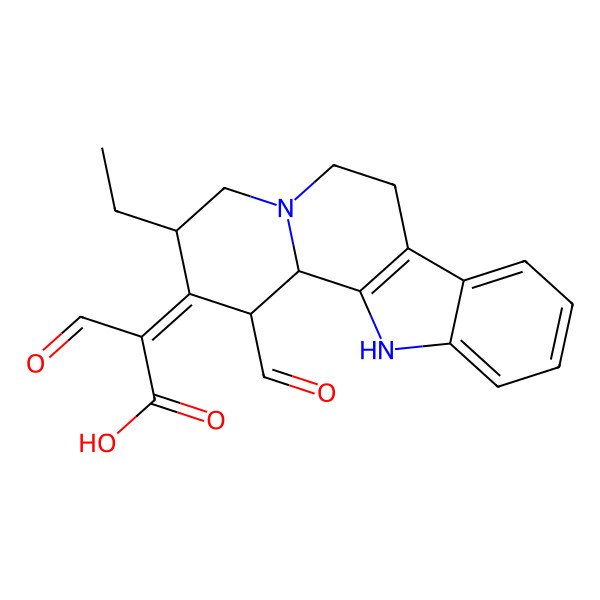 2D Structure of (2E)-2-[(12bS)-3-ethyl-1-formyl-3,4,6,7,12,12b-hexahydro-1H-indolo[2,3-a]quinolizin-2-ylidene]-3-oxopropanoic acid