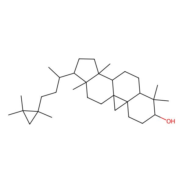 2D Structure of 7,7,12,16-Tetramethyl-15-[4-(1,2,2-trimethylcyclopropyl)butan-2-yl]pentacyclo[9.7.0.01,3.03,8.012,16]octadecan-6-ol