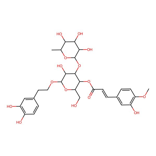 2D Structure of [(2R,3R,4R,5R,6R)-6-[2-(3,4-dihydroxyphenyl)ethoxy]-5-hydroxy-2-(hydroxymethyl)-4-[(2S,3R,4R,5R,6S)-3,4,5-trihydroxy-6-methyloxan-2-yl]oxyoxan-3-yl] (E)-3-(3-hydroxy-4-methoxyphenyl)prop-2-enoate