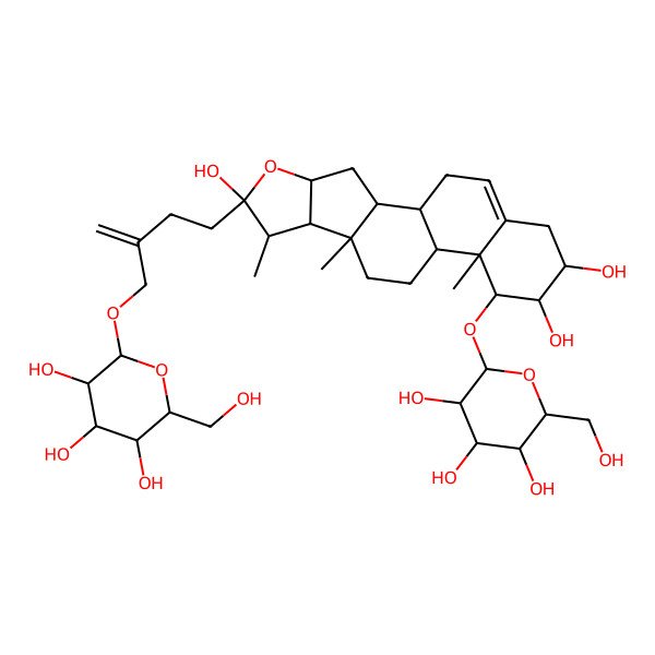 2D Structure of 7,9,13-Trimethyl-14-[3,4,5-trihydroxy-6-(hydroxymethyl)oxan-2-yl]oxy-6-[3-[[3,4,5-trihydroxy-6-(hydroxymethyl)oxan-2-yl]oxymethyl]but-3-enyl]-5-oxapentacyclo[10.8.0.02,9.04,8.013,18]icos-18-ene-6,15,16-triol