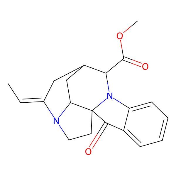 2D Structure of methyl (1S,10R,11S,13E,17S)-13-ethylidene-2-oxo-9,14-diazapentacyclo[9.5.2.01,9.03,8.014,17]octadeca-3,5,7-triene-10-carboxylate