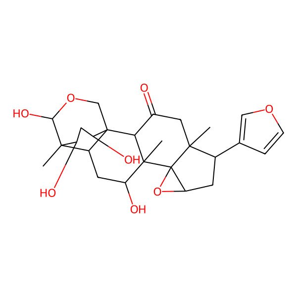 2D Structure of 6-(Furan-3-yl)-12,16,19,21-tetrahydroxy-5,11,15-trimethyl-9,17-dioxahexacyclo[13.3.3.01,14.02,11.05,10.08,10]henicosan-3-one