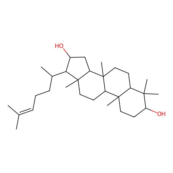 2D Structure of (3S,5S,8R,9R,10R,13R,14R,16R,17R)-4,4,8,10,13-pentamethyl-17-[(2R)-6-methylhept-5-en-2-yl]-2,3,5,6,7,9,11,12,14,15,16,17-dodecahydro-1H-cyclopenta[a]phenanthrene-3,16-diol