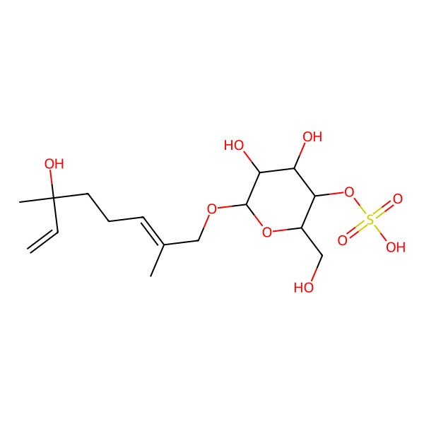 2D Structure of [(2R,3S,4R,5R,6R)-4,5-dihydroxy-6-[(2E,6S)-6-hydroxy-2,6-dimethylocta-2,7-dienoxy]-2-(hydroxymethyl)oxan-3-yl] hydrogen sulfate