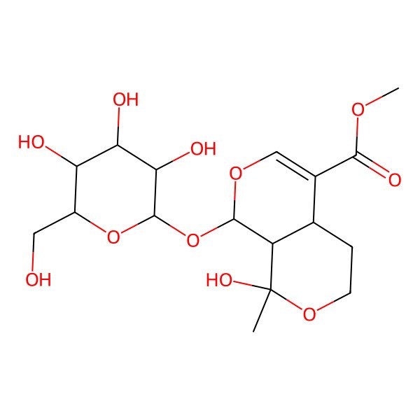 2D Structure of methyl (1S)-8-hydroxy-8-methyl-1-[(2S,3R,4S,5S,6R)-3,4,5-trihydroxy-6-(hydroxymethyl)oxan-2-yl]oxy-4a,5,6,8a-tetrahydro-1H-pyrano[3,4-c]pyran-4-carboxylate