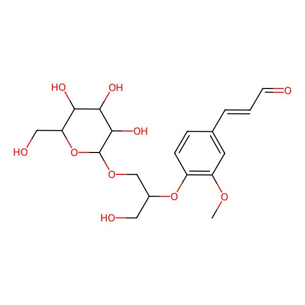 2D Structure of (E)-3-[4-[(2R)-1-hydroxy-3-[(2R,3R,4S,5S,6R)-3,4,5-trihydroxy-6-(hydroxymethyl)oxan-2-yl]oxypropan-2-yl]oxy-3-methoxyphenyl]prop-2-enal