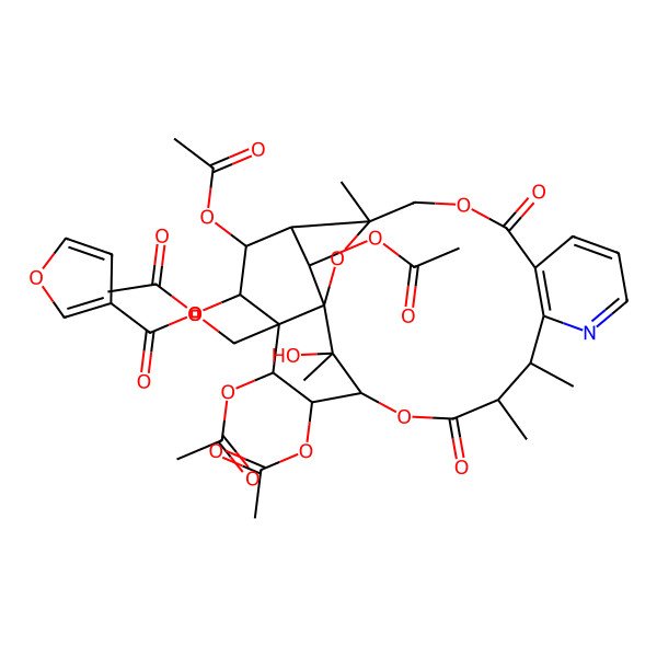 2D Structure of [(1S,3R,13S,14S,17S,18R,19R,20R,21S,22R,23R,24R)-18,19,21,22,24-pentaacetyloxy-25-hydroxy-3,13,14,25-tetramethyl-6,15-dioxo-2,5,16-trioxa-11-azapentacyclo[15.7.1.01,20.03,23.07,12]pentacosa-7(12),8,10-trien-20-yl]methyl furan-3-carboxylate
