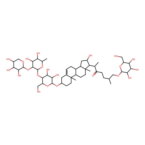 2D Structure of (2S)-2-[(3S,8S,9S,10R,13S,14S,16R,17R)-3-[(2R,3R,4R,5S,6R)-5-[(2S,3R,4R,5R,6S)-4,5-dihydroxy-6-methyl-3-[(2S,3R,4S,5R)-3,4,5-trihydroxyoxan-2-yl]oxyoxan-2-yl]oxy-3,4-dihydroxy-6-(hydroxymethyl)oxan-2-yl]oxy-16-hydroxy-10,13-dimethyl-2,3,4,7,8,9,11,12,14,15,16,17-dodecahydro-1H-cyclopenta[a]phenanthren-17-yl]-6-methyl-7-[(2R,3R,4S,5S,6R)-3,4,5-trihydroxy-6-(hydroxymethyl)oxan-2-yl]oxyheptan-3-one