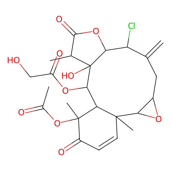 2D Structure of [(1S,2R,4R,7S,8R,11R,12R,13S,14S,15S)-15-acetyloxy-7-chloro-12-hydroxy-1,11,15-trimethyl-6-methylidene-10,16-dioxo-3,9-dioxatetracyclo[12.4.0.02,4.08,12]octadec-17-en-13-yl] 2-hydroxyacetate