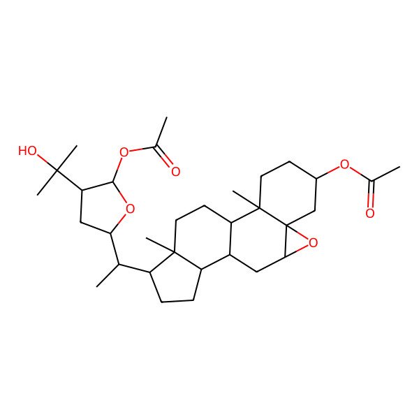 2D Structure of [15-[1-[5-Acetyloxy-4-(2-hydroxypropan-2-yl)oxolan-2-yl]ethyl]-2,16-dimethyl-8-oxapentacyclo[9.7.0.02,7.07,9.012,16]octadecan-5-yl] acetate