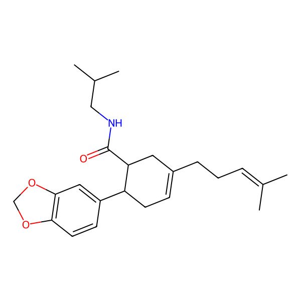 2D Structure of (1S,6S)-6-(1,3-benzodioxol-5-yl)-3-(4-methylpent-3-enyl)-N-(2-methylpropyl)cyclohex-3-ene-1-carboxamide