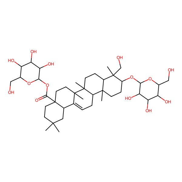 2D Structure of [3,4,5-Trihydroxy-6-(hydroxymethyl)oxan-2-yl] 9-(hydroxymethyl)-2,2,6a,6b,9,12a-hexamethyl-10-[3,4,5-trihydroxy-6-(hydroxymethyl)oxan-2-yl]oxy-1,3,4,5,6,6a,7,8,8a,10,11,12,13,14b-tetradecahydropicene-4a-carboxylate