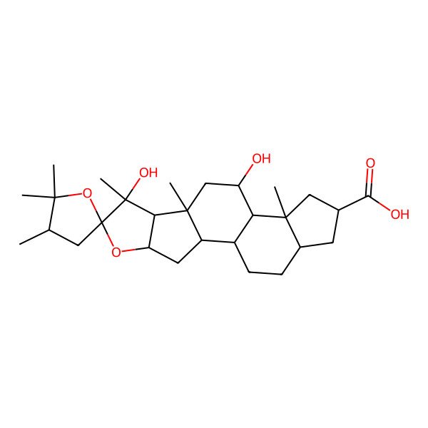 2D Structure of 7,11-Dihydroxy-2',2',3',7,9,13-hexamethylspiro[5-oxapentacyclo[10.7.0.02,9.04,8.013,17]nonadecane-6,5'-oxolane]-15-carboxylic acid
