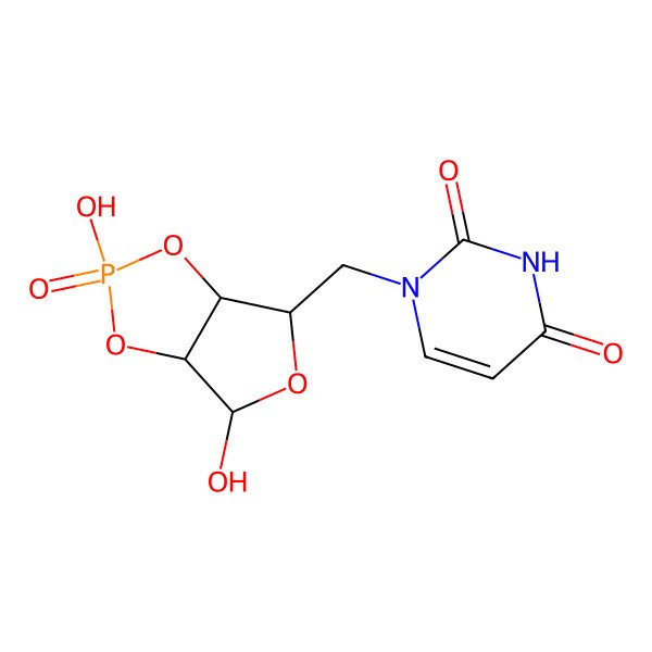 2D Structure of 1-[[(3aR,4R,6R,6aR)-2,4-dihydroxy-2-oxo-3a,4,6,6a-tetrahydrofuro[3,4-d][1,3,2]dioxaphosphol-6-yl]methyl]pyrimidine-2,4-dione