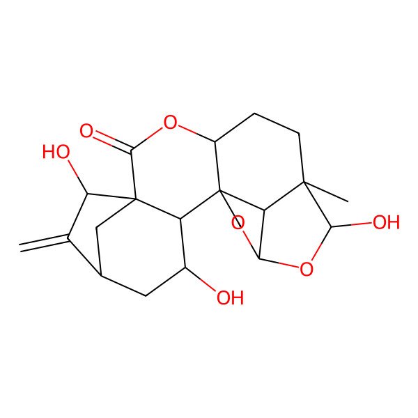 2D Structure of (1S,2S,3R,5S,7R,8S,11S,14R,15S,17S,20S)-3,7,15-trihydroxy-14-methyl-6-methylidene-10,16,18-trioxahexacyclo[12.5.1.15,8.01,11.02,8.017,20]henicosan-9-one