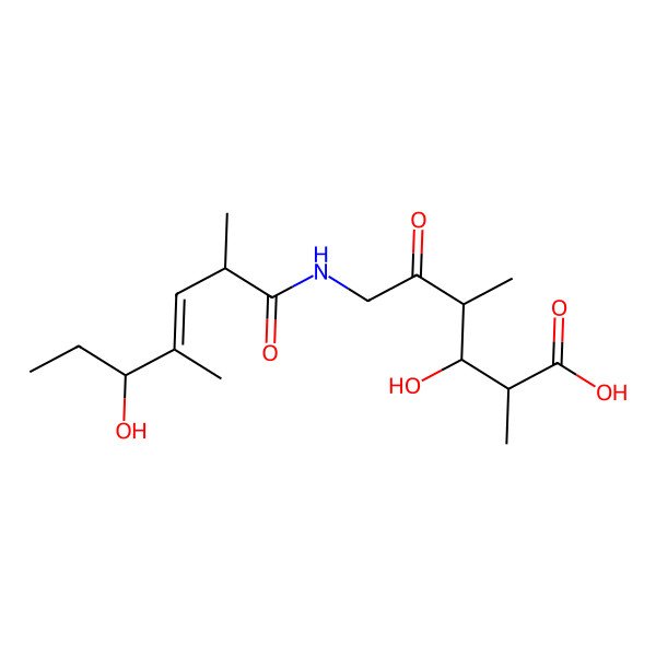 2D Structure of (2S,3R,4S)-3-hydroxy-6-[[(E,2R,5R)-5-hydroxy-2,4-dimethylhept-3-enoyl]amino]-2,4-dimethyl-5-oxohexanoic acid