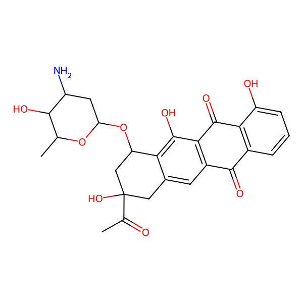 2D Structure of 9-acetyl-7-(4-amino-5-hydroxy-6-methyloxan-2-yl)oxy-4,6,9-trihydroxy-8,10-dihydro-7H-tetracene-5,12-dione