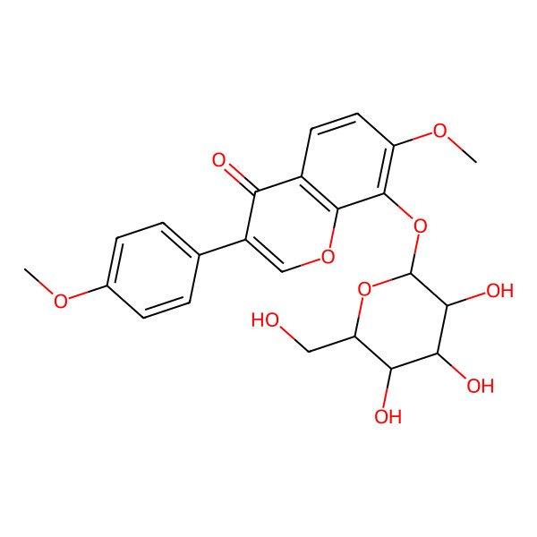 2D Structure of 7-methoxy-3-(4-methoxyphenyl)-8-[(2S,3R,4S,5S,6R)-3,4,5-trihydroxy-6-(hydroxymethyl)oxan-2-yl]oxychromen-4-one