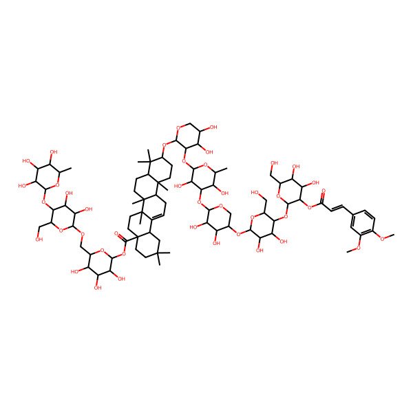 2D Structure of [(2S,3R,4S,5S,6R)-6-[[(2R,3R,4R,5S,6R)-3,4-dihydroxy-6-(hydroxymethyl)-5-[(2S,3R,4R,5R,6S)-3,4,5-trihydroxy-6-methyloxan-2-yl]oxyoxan-2-yl]oxymethyl]-3,4,5-trihydroxyoxan-2-yl] (4aS,6aR,6aS,6bR,8aR,10S,12aR,14bS)-10-[(2S,3R,4S,5S)-3-[(2S,3R,4R,5S,6S)-4-[(2S,3R,4S,5R)-5-[(2R,3R,4R,5S,6R)-5-[(2S,3R,4S,5S,6R)-3-[(E)-3-(3,4-dimethoxyphenyl)prop-2-enoyl]oxy-4,5-dihydroxy-6-(hydroxymethyl)oxan-2-yl]oxy-3,4-dihydroxy-6-(hydroxymethyl)oxan-2-yl]oxy-3,4-dihydroxyoxan-2-yl]oxy-3,5-dihydroxy-6-methyloxan-2-yl]oxy-4,5-dihydroxyoxan-2-yl]oxy-2,2,6a,6b,9,9,12a-heptamethyl-1,3,4,5,6,6a,7,8,8a,10,11,12,13,14b-tetradecahydropicene-4a-carboxylate