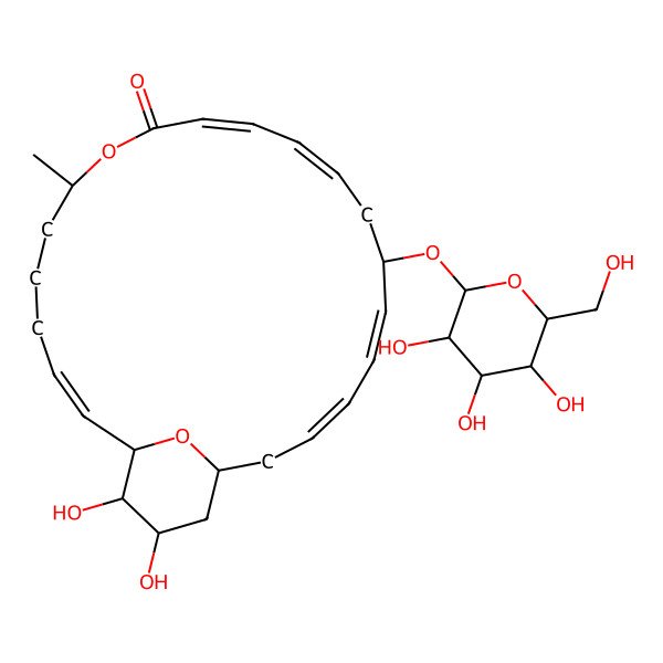 2D Structure of (1S,2E,7R,10Z,12E,15R,16E,18Z,21S,23R,24R)-23,24-dihydroxy-7-methyl-15-[(2R,3R,4S,5S,6R)-3,4,5-trihydroxy-6-(hydroxymethyl)oxan-2-yl]oxy-8,25-dioxabicyclo[19.3.1]pentacosa-2,10,12,16,18-pentaen-9-one