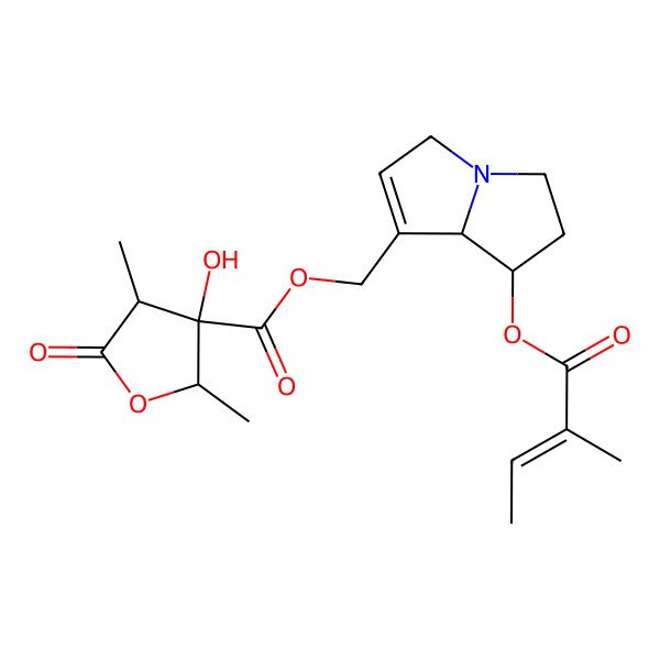 2D Structure of [(7R,8R)-7-[(Z)-2-methylbut-2-enoyl]oxy-5,6,7,8-tetrahydro-3H-pyrrolizin-1-yl]methyl (2S,3R,4R)-3-hydroxy-2,4-dimethyl-5-oxooxolane-3-carboxylate
