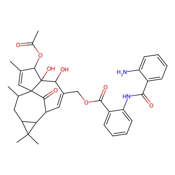 2D Structure of [(1S,4S,5S,6R,9S,10R,12R,14R)-4-acetyloxy-5,6-dihydroxy-3,11,11,14-tetramethyl-15-oxo-7-tetracyclo[7.5.1.01,5.010,12]pentadeca-2,7-dienyl]methyl 2-[(2-aminobenzoyl)amino]benzoate