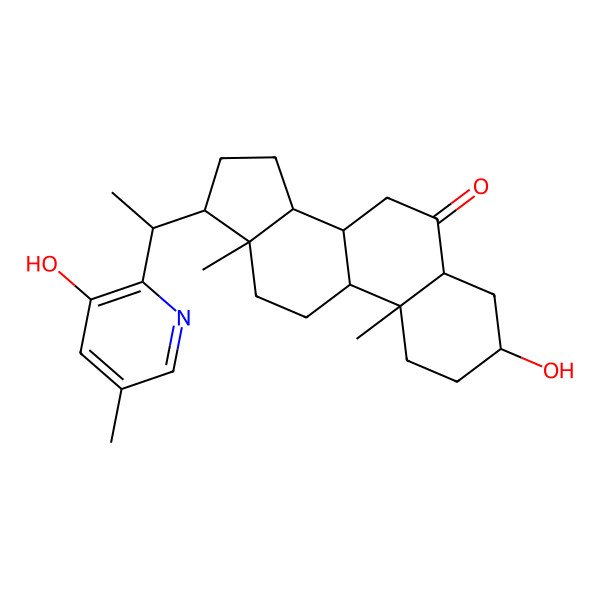 2D Structure of (3R,5S,8R,9S,10R,13R,14S,17R)-3-hydroxy-17-[(1S)-1-(3-hydroxy-5-methylpyridin-2-yl)ethyl]-10,13-dimethyl-1,2,3,4,5,7,8,9,11,12,14,15,16,17-tetradecahydrocyclopenta[a]phenanthren-6-one