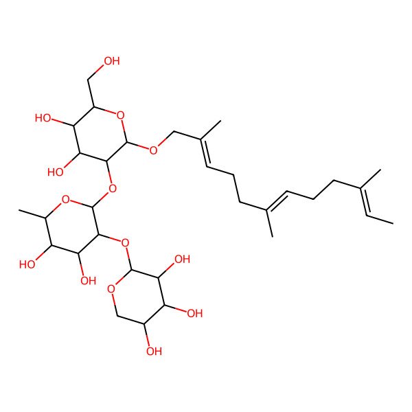 2D Structure of (2R,3S,4S,5S)-2-[(2S,3S,4S,5R,6S)-2-[(2S,3R,4S,5S,6S)-4,5-dihydroxy-6-(hydroxymethyl)-2-[(2E,6E,10E)-2,6,10-trimethyldodeca-2,6,10-trienoxy]oxan-3-yl]oxy-4,5-dihydroxy-6-methyloxan-3-yl]oxyoxane-3,4,5-triol
