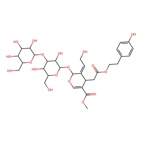 2D Structure of methyl (4S,5E,6S)-6-[(2S,3R,4S,5R,6R)-3,5-dihydroxy-6-(hydroxymethyl)-4-[(2S,3R,4S,5S,6R)-3,4,5-trihydroxy-6-(hydroxymethyl)oxan-2-yl]oxyoxan-2-yl]oxy-5-(2-hydroxyethylidene)-4-[2-[2-(4-hydroxyphenyl)ethoxy]-2-oxoethyl]-4H-pyran-3-carboxylate