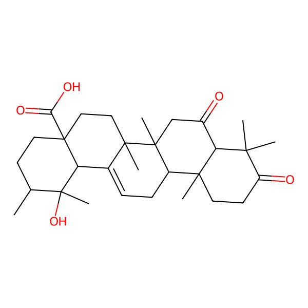 2D Structure of 1-Hydroxy-1,2,6a,6b,9,9,12a-heptamethyl-8,10-dioxo-2,3,4,5,6,6a,7,8a,11,12,13,14b-dodecahydropicene-4a-carboxylic acid 2D Structure of 1-Hydroxy-1,2,6a,6b,9,9,12a-heptamethyl-8,10-dioxo-2,3,4,5,6,6a,7,8a,11,12,13,14b-dodecahydropicene-4a-carboxylic acid