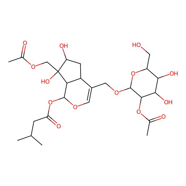 2D Structure of [(1S,4aS,6S,7R,7aS)-4-[[(2R,3R,4S,5S,6R)-3-acetyloxy-4,5-dihydroxy-6-(hydroxymethyl)oxan-2-yl]oxymethyl]-7-(acetyloxymethyl)-6,7-dihydroxy-4a,5,6,7a-tetrahydro-1H-cyclopenta[c]pyran-1-yl] 3-methylbutanoate
