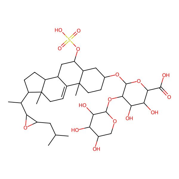 2D Structure of (2S,3S,4S,5R,6R)-6-[[(3S,5S,6S,8S,10S,13S,14S,17R)-10,13-dimethyl-17-[(1S)-1-[(2S,3S)-3-(2-methylpropyl)oxiran-2-yl]ethyl]-6-sulfooxy-2,3,4,5,6,7,8,12,14,15,16,17-dodecahydro-1H-cyclopenta[a]phenanthren-3-yl]oxy]-3,4-dihydroxy-5-[(2S,3R,4S,5S)-3,4,5-trihydroxyoxan-2-yl]oxyoxane-2-carboxylic acid