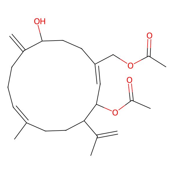2D Structure of [(1E,3S,4R,7E,12R)-3-acetyloxy-12-hydroxy-7-methyl-11-methylidene-4-prop-1-en-2-ylcyclotetradeca-1,7-dien-1-yl]methyl acetate