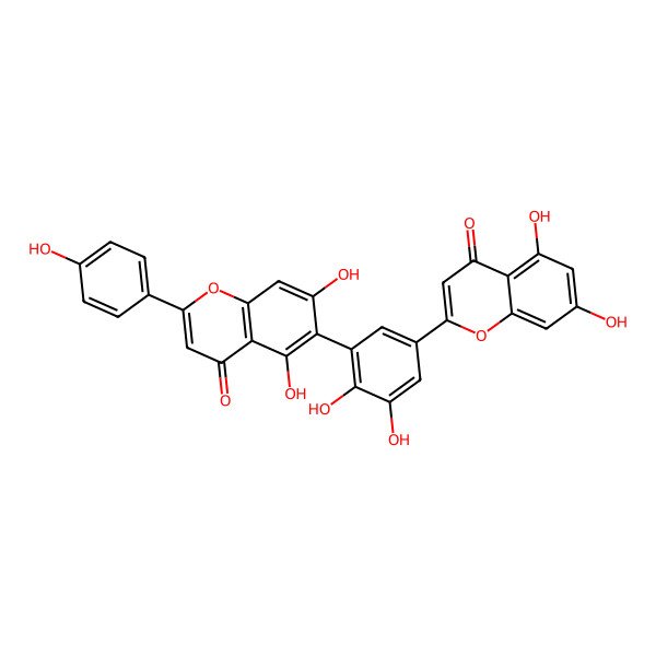 2D Structure of 6-[5-(5,7-Dihydroxy-4-oxochromen-2-yl)-2,3-dihydroxyphenyl]-5,7-dihydroxy-2-(4-hydroxyphenyl)chromen-4-one