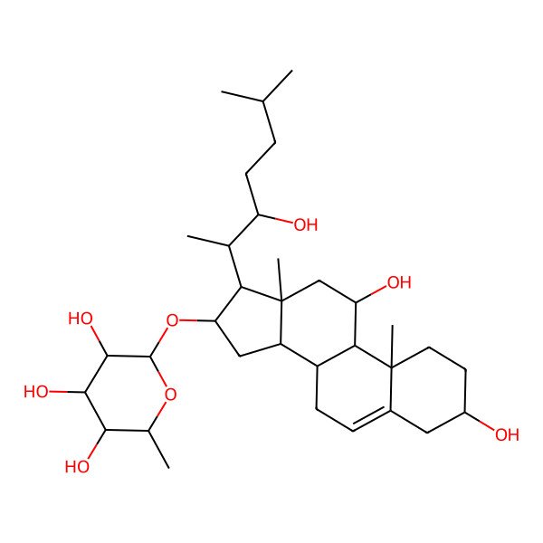 2D Structure of (2R,3R,4R,5R,6S)-2-[[(3S,8S,9S,10R,11R,13S,14S,16S,17R)-3,11-dihydroxy-17-[(2S,3S)-3-hydroxy-6-methylheptan-2-yl]-10,13-dimethyl-2,3,4,7,8,9,11,12,14,15,16,17-dodecahydro-1H-cyclopenta[a]phenanthren-16-yl]oxy]-6-methyloxane-3,4,5-triol