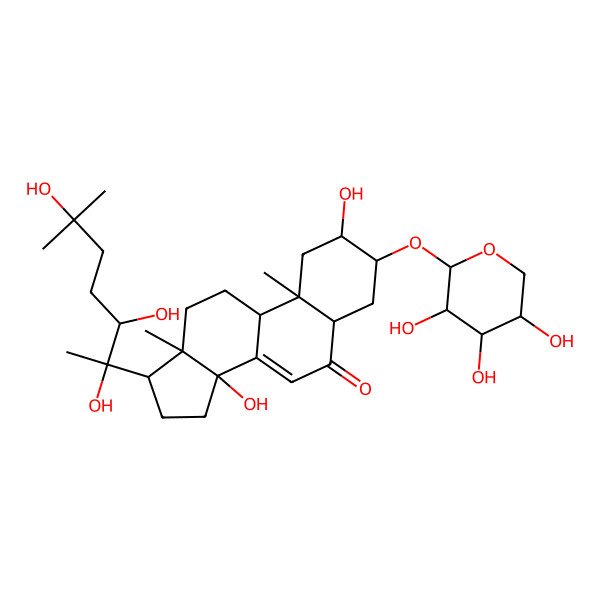 2D Structure of (2S,3R,5R,9R,10R,13R,14S,17S)-2,14-dihydroxy-10,13-dimethyl-17-[(2R,3R)-2,3,6-trihydroxy-6-methylheptan-2-yl]-3-[(2S,3R,4S,5R)-3,4,5-trihydroxyoxan-2-yl]oxy-2,3,4,5,9,11,12,15,16,17-decahydro-1H-cyclopenta[a]phenanthren-6-one