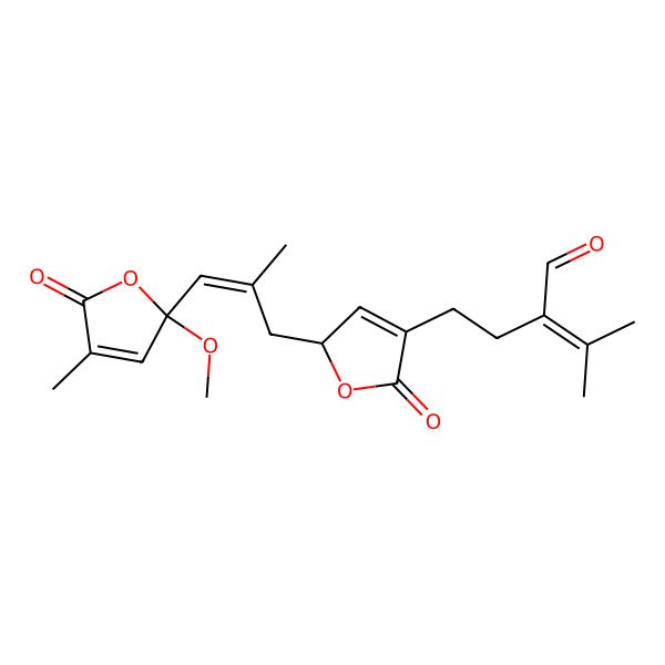 2D Structure of 2-[2-[(2S)-2-[(E)-3-[(2R)-2-methoxy-4-methyl-5-oxofuran-2-yl]-2-methylprop-2-enyl]-5-oxo-2H-furan-4-yl]ethyl]-3-methylbut-2-enal
