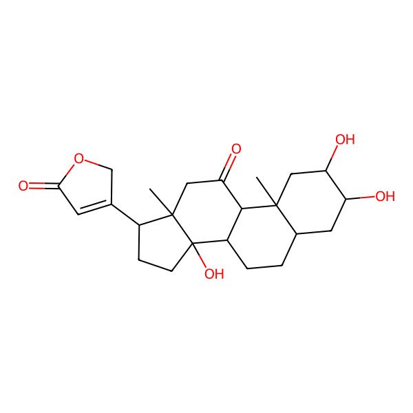 2D Structure of 3-(2,3,14-trihydroxy-10,13-dimethyl-11-oxo-2,3,4,5,6,7,8,9,12,15,16,17-dodecahydro-1H-cyclopenta[a]phenanthren-17-yl)-2H-furan-5-one