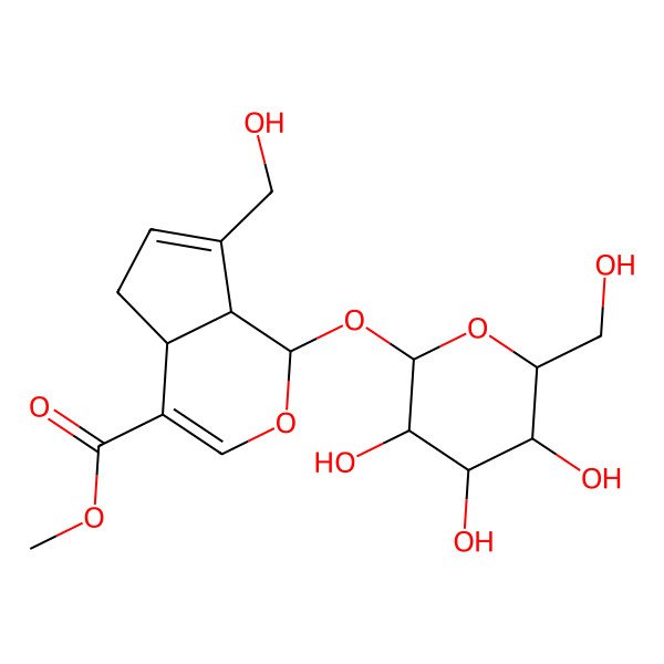 2D Structure of methyl (1S,4aR,7aR)-7-(hydroxymethyl)-1-[(2S,3R,4S,5S,6R)-3,4,5-trihydroxy-6-(hydroxymethyl)oxan-2-yl]oxy-1,4a,5,7a-tetrahydrocyclopenta[c]pyran-4-carboxylate