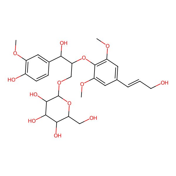 2D Structure of (2R,3R,4S,5S,6R)-2-[(2S,3R)-3-hydroxy-3-(4-hydroxy-3-methoxyphenyl)-2-[4-[(E)-3-hydroxyprop-1-enyl]-2,6-dimethoxyphenoxy]propoxy]-6-(hydroxymethyl)oxane-3,4,5-triol