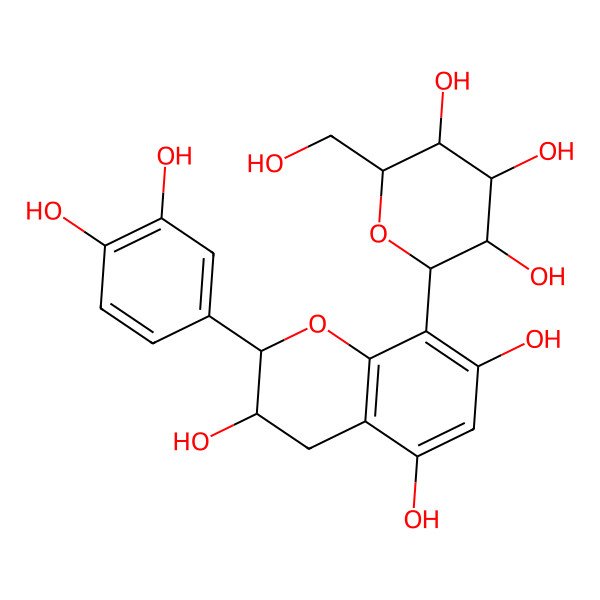 2D Structure of (1S)-1,5-Anhydro-1-C-[(2R,3R)-2-(3,4-dihydroxyphenyl)-3,4-dihydro-3,5,7-trihydroxy-2H-1-benzopyran-8-yl]-D-glucitol