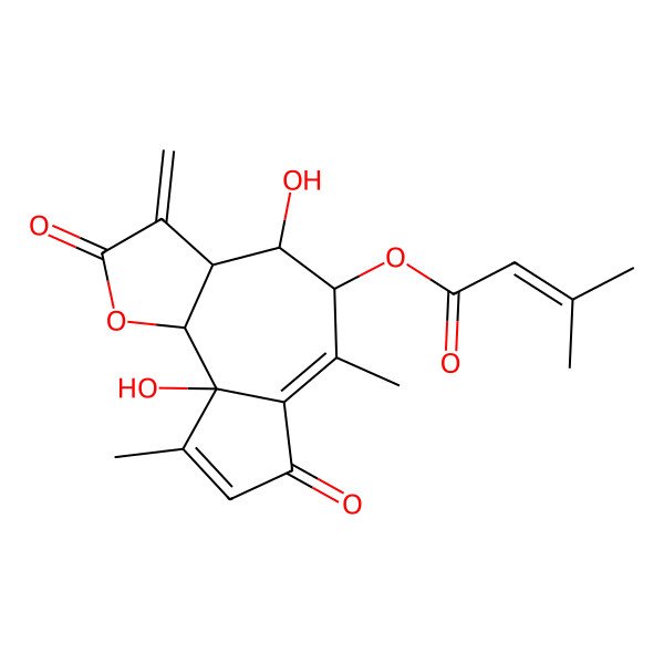 2D Structure of (4,9a-Dihydroxy-6,9-dimethyl-3-methylidene-2,7-dioxo-3a,4,5,9b-tetrahydroazuleno[4,5-b]furan-5-yl) 3-methylbut-2-enoate