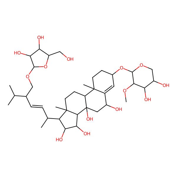 2D Structure of 17-[5-[[3,4-Dihydroxy-5-(hydroxymethyl)oxolan-2-yl]oxymethyl]-6-methylhept-3-en-2-yl]-3-(4,5-dihydroxy-3-methoxyoxan-2-yl)oxy-10,13-dimethyl-1,2,3,6,7,9,11,12,14,15,16,17-dodecahydrocyclopenta[a]phenanthrene-6,8,15,16-tetrol