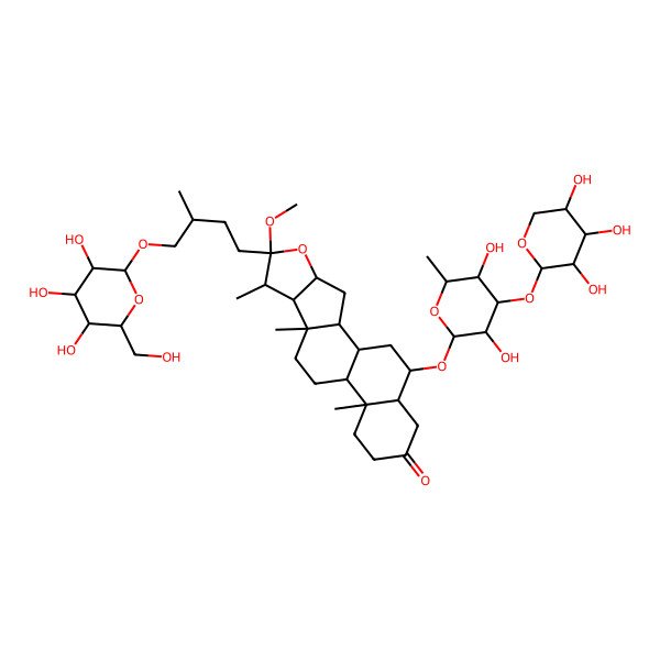 2D Structure of (1R,2S,4S,6R,7S,8R,9S,12S,13R,18S,19S)-19-[(2R,3R,4S,5R,6R)-3,5-dihydroxy-6-methyl-4-[(2S,3R,4S,5R)-3,4,5-trihydroxyoxan-2-yl]oxyoxan-2-yl]oxy-6-methoxy-7,9,13-trimethyl-6-[(3S)-3-methyl-4-[(2R,3R,4S,5S,6R)-3,4,5-trihydroxy-6-(hydroxymethyl)oxan-2-yl]oxybutyl]-5-oxapentacyclo[10.8.0.02,9.04,8.013,18]icosan-16-one