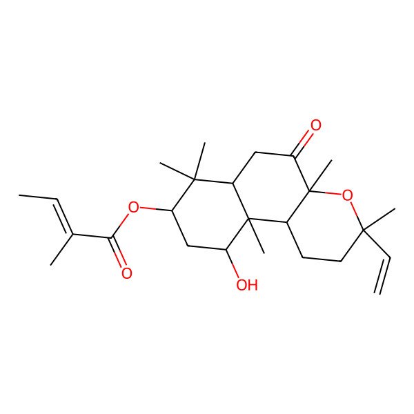 2D Structure of [(3S,4aR,6aR,8S,10R,10aR,10bS)-3-ethenyl-10-hydroxy-3,4a,7,7,10a-pentamethyl-5-oxo-1,2,6,6a,8,9,10,10b-octahydrobenzo[f]chromen-8-yl] (Z)-2-methylbut-2-enoate