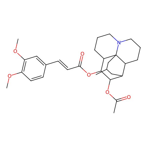 2D Structure of (12-Acetyloxy-15-methyl-6-azatetracyclo[8.6.0.01,6.02,13]hexadecan-11-yl) 3-(3,4-dimethoxyphenyl)prop-2-enoate