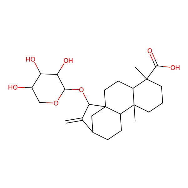 2D Structure of 5,9-Dimethyl-14-methylidene-15-(3,4,5-trihydroxyoxan-2-yl)oxytetracyclo[11.2.1.01,10.04,9]hexadecane-5-carboxylic acid
