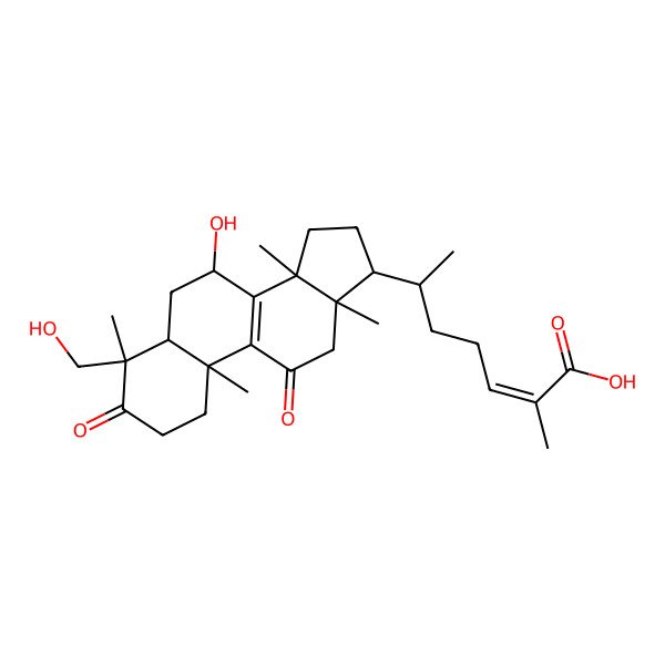 2D Structure of 6-[7-hydroxy-4-(hydroxymethyl)-4,10,13,14-tetramethyl-3,11-dioxo-2,5,6,7,12,15,16,17-octahydro-1H-cyclopenta[a]phenanthren-17-yl]-2-methylhept-2-enoic acid