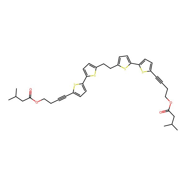 2D Structure of 4-[5-[5-[2-[5-[5-[4-(3-Methylbutanoyloxy)but-1-ynyl]thiophen-2-yl]thiophen-2-yl]ethyl]thiophen-2-yl]thiophen-2-yl]but-3-ynyl 3-methylbutanoate